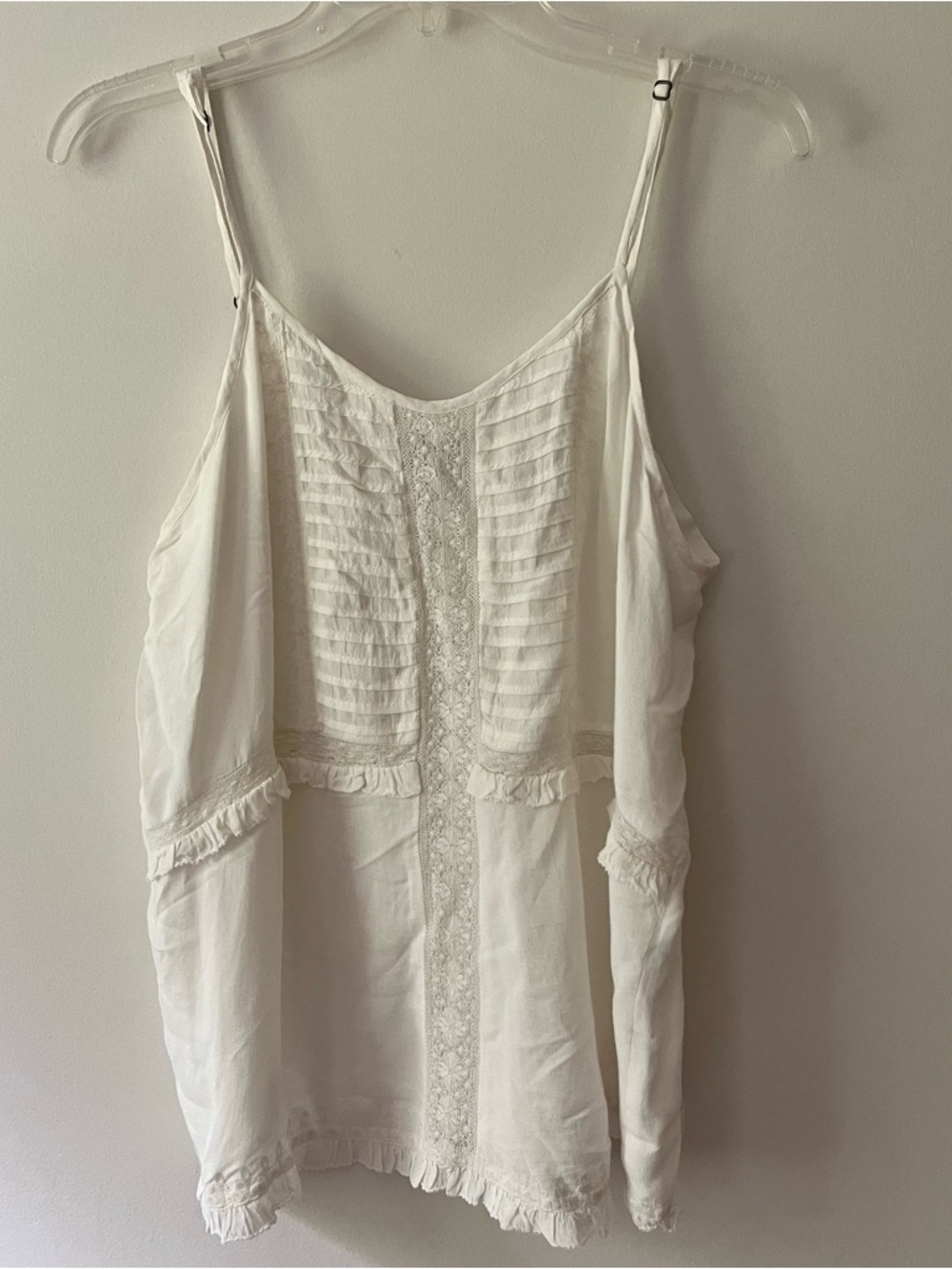 Sundance Embroidered Pintuck Cami Tank Top Blouse White Large Cottagecore Boho